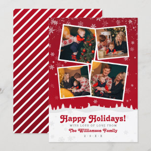 4 Photos Cute Red & White Christmas Trees & Snow Invitation