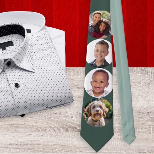 4 Photos Gallery Custom Elegant Family Photography Tie (A necktie with four circles to customize with your own photos. A stylish personalized gift for him)