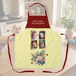 4 photos grandchildren floral burgundy apron