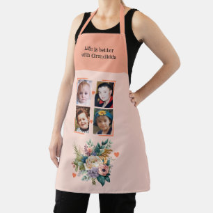 4 photos grandchildren floral peach apron