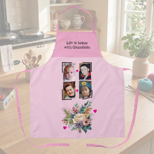 4 photos grandchildren floral pink apron