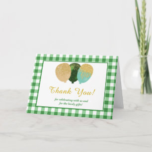 4 Photos Green Gingham Balloons Birthday Thank You Card