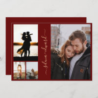 4 Photos Grid Burgundy and Gold Script Wedding