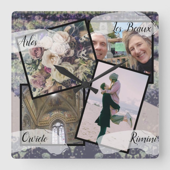 4 Photos HoneyMoon Steampunk Square Wall Clock (Front)