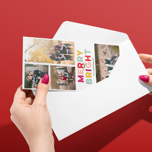 4 Photos Merry Bright and Colourful Holiday Card