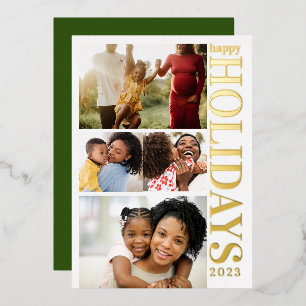 4 photos Merry Christmas family Foil holiday card