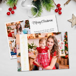 4 photos Merry Christmas white family gold<br><div class="desc">Modern holiday greeting card featuring a full-bleed customisable photo on the front with a white vertical overlay band on the left, highlighting the wording "Merry Christmas" in real gold foil. You can upload three more of your favourite family photos and your personal greeting message on the reverse of the card....</div>
