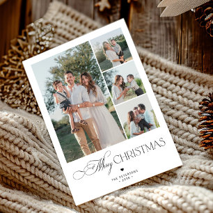 4 photos minimalist elegant Merry Christmas Holiday Card