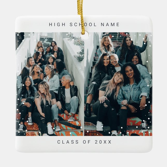 4 Photos Minimalist Snowfall School Ceramic Ornament (Creator Uploaded)