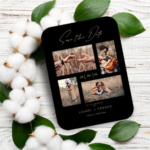 4 Photos Modern Collage Wedding Wimshical Script Magnet