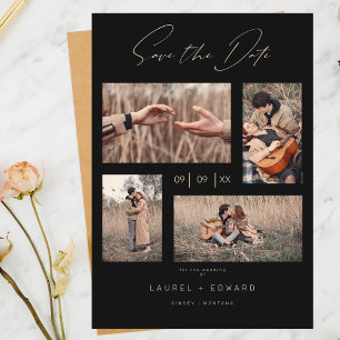 4 Photos Modern Collage Wedding Wimshical Script Save The Date