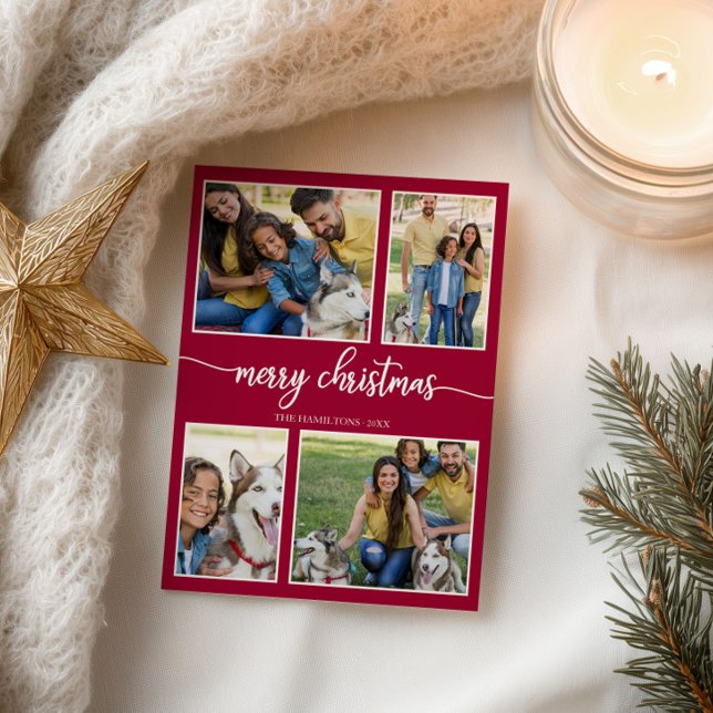 4 Photos Simple Collage Holiday Merry Christmas Postcard (Creator Uploaded)