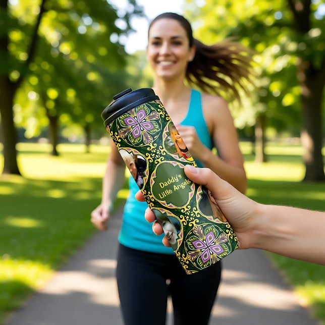 4 photos + text Olive and lavender Azulejos  Thermal Tumbler (4 photos + text Olive and lavender Azulejos Thermal Tumbler)