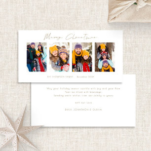 4 Pictures Photo Strip Gold Script Merry Christmas Holiday Card