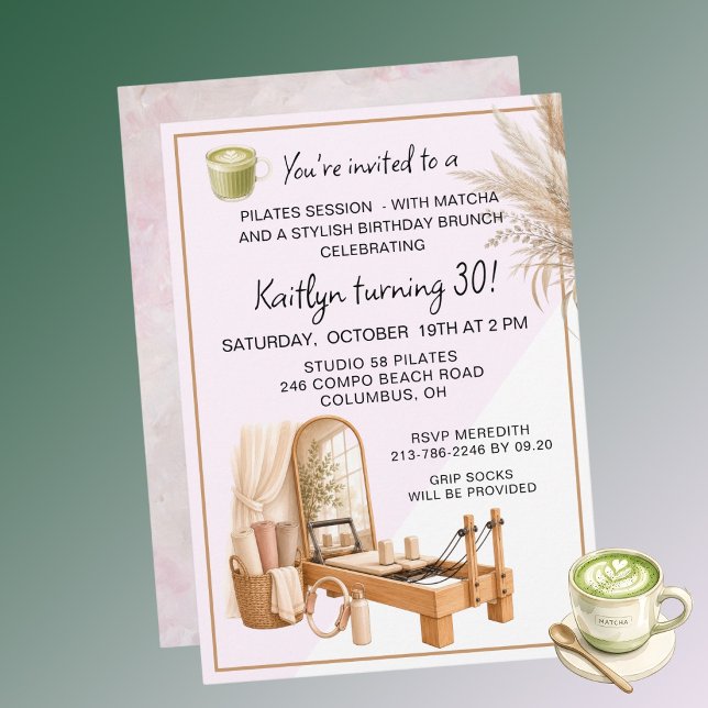 4 Pilates & Matcha (any age) 30th Birthday Event  Invitation (Creator Uploaded)