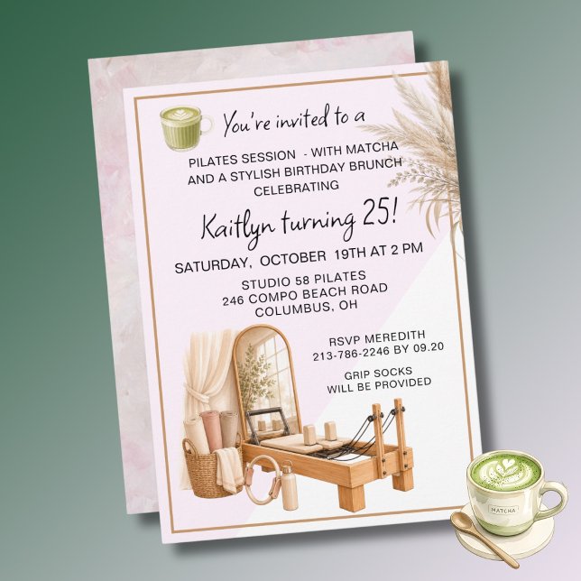 4 Pilates & Matcha (any age) 30th Birthday Event  Invitation (Creator Uploaded)