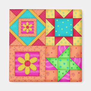4 Quilt Blocks Square Magnet