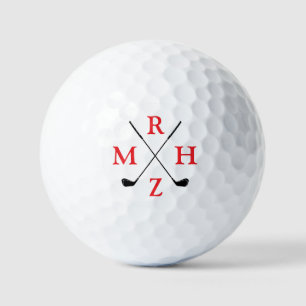4 Red Initials Monogram with Golf-Clubs Golf Balls