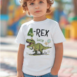 4-Rex Cute Dinosaur Theme 4th Birthday Party Name  Toddler T-Shirt<br><div class="desc">This super cute 4-Rex Dino toddler t-shirt, with personalised birthday boy / girl's name, is the perfect tee to have your little one wear at their awesome Jurassic dinosaur theme 4th birthday party - super cute photo keepsake moment! Design features a roaring t-rex dinosaur cartoon wearing a funny birthday hat,...</div>