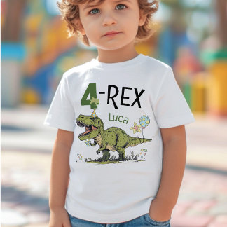 4-Rex Cute Dinosaur Theme 4th Birthday Party Name Toddler T-Shirt