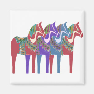 4 Scandinavian Dala Horses Magnet