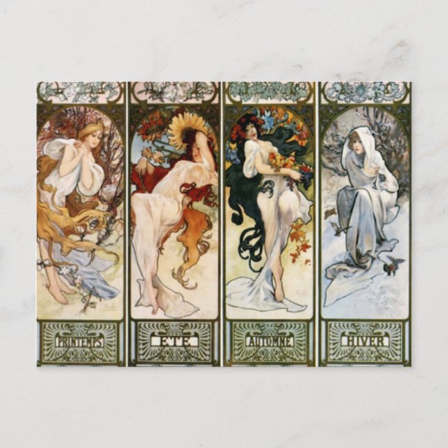4 seasons A. Mucha Postcard (Front)