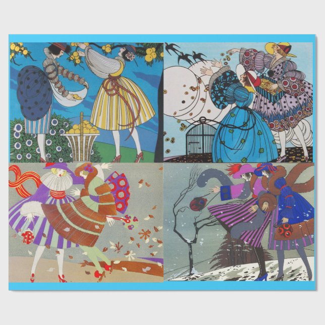 4 SEASONS ARTDECO BEAUTY FASHION ILLUSTRATIONS WRAPPING PAPER (Flat)