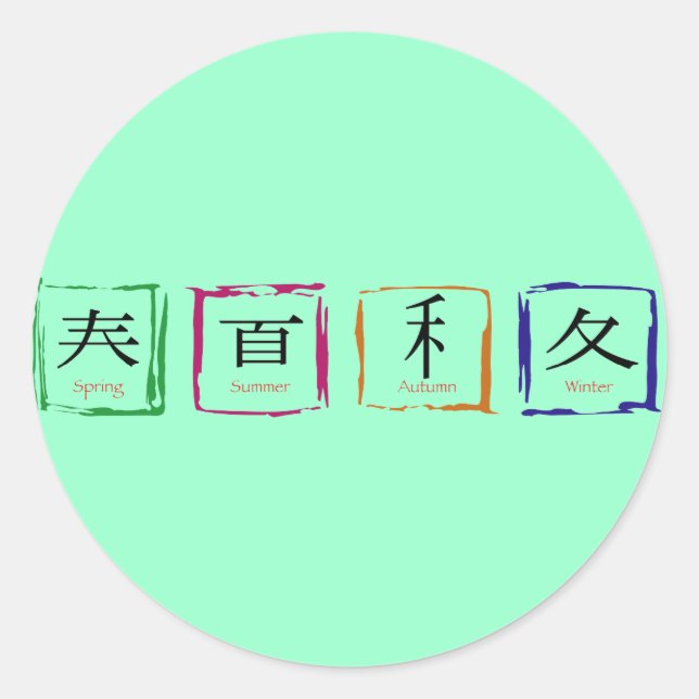 4 seasons in Japanese - black text Classic Round Sticker (Front)