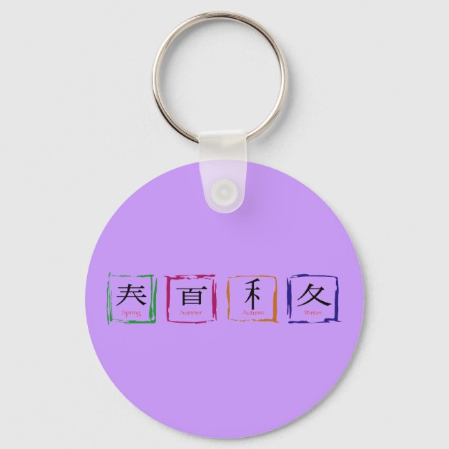 4 seasons in Japanese - black text Key Ring (Front)