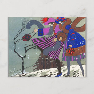 4 SEASONS / WINTER SNOW /FASHION COSTUME DESIGNER POSTCARD