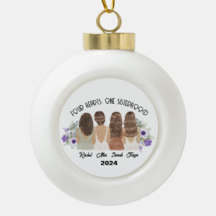 4 Sisters Connected by the Heart Sister Gifts Ceramic Ball Christmas Ornament