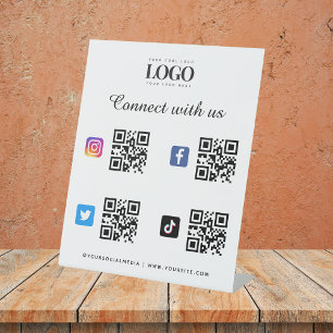 4 Social Media Qr Code Scan Logo TikTok Instagram Pedestal Sign