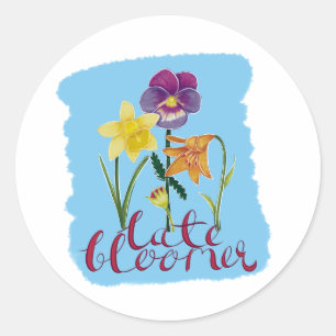 4 Spring and Summer Flowers with Fancy Text Classic Round Sticker