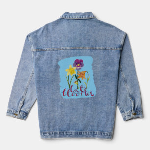 4 Spring and Summer Flowers with Fancy Text Denim Jacket