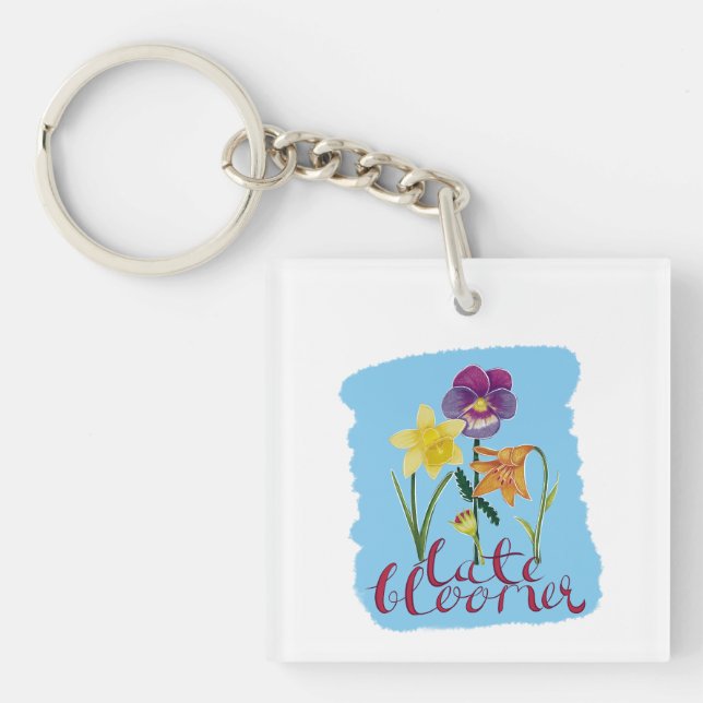 4 Spring and Summer Flowers with Fancy Text Key Ring (Front)
