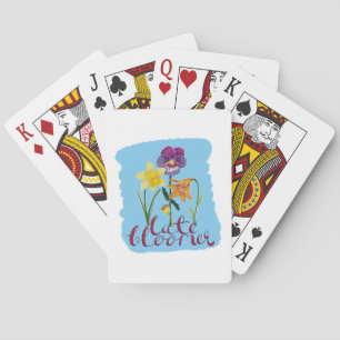 4 Spring and Summer Flowers with Fancy Text Playing Cards