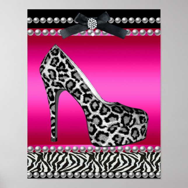 4 Stephanie Banner Hot Pink Zebra Leopard Poster (Front)