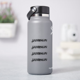 4 stickers Black Business Name logo water bottle