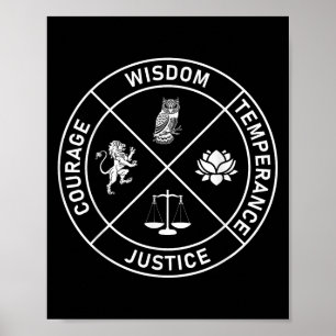 4 Stoic Virtues Wisdom Temperance Justice Courage  Poster