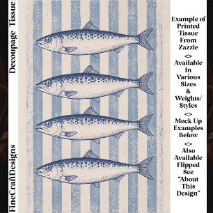 4 Stylised Sardines, Blue Stripes FM6L Decoupage Tissue Paper