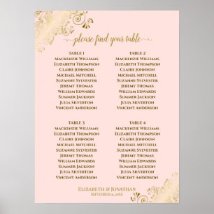 4 Table Blush Pink & Gold Wedding Seating Chart