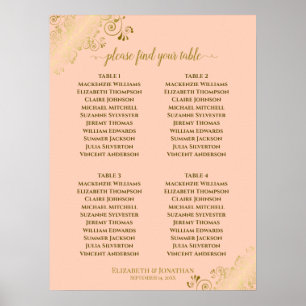 4 Table Coral Peach & Gold Wedding Seating Chart