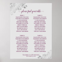 4 Table Wedding Seating Chart Magenta on Grey
