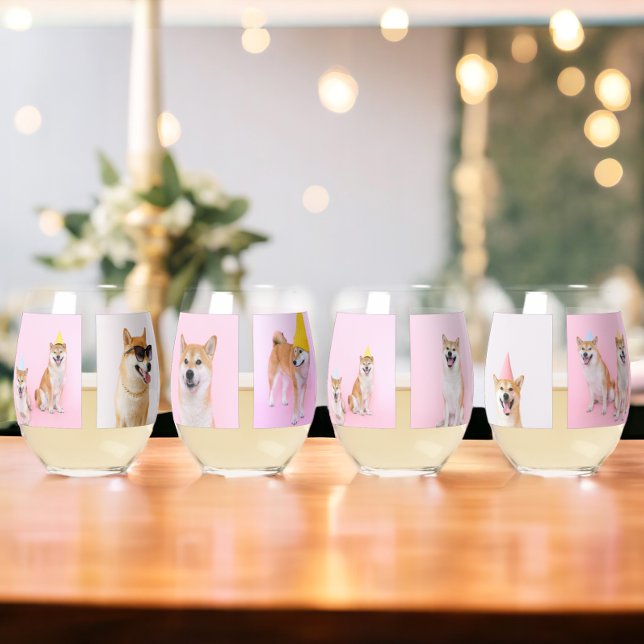 4 to 16 Photo Collage Personalised Stemless Wine Glass (4 to 16 Photo Collage Personalized Stemless Wine Glass / glasses from Ricaso. Choose 1, 2 or 4 set)
