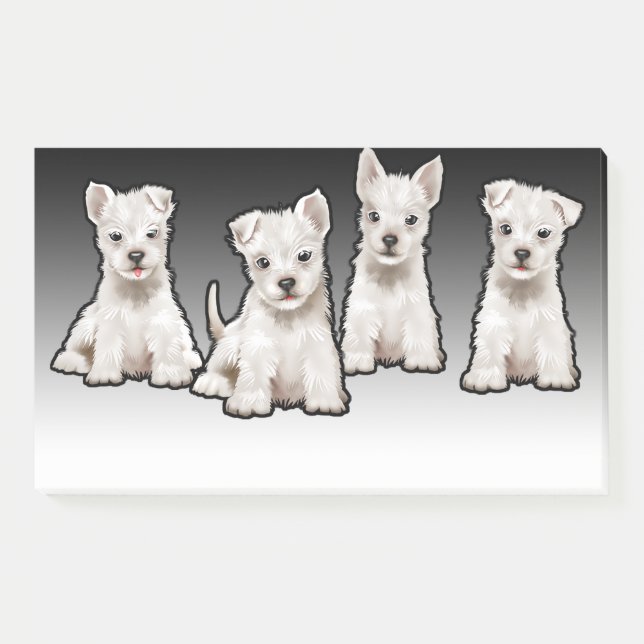 4 Westy pups wide black fade Post-it note block (Front)