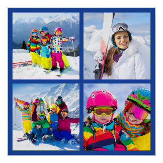 4 Winter Vacation Photo Grid Collage Blue 20X20 Poster
