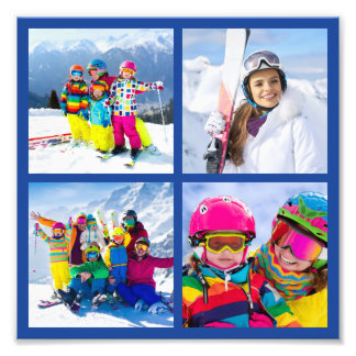 4 Winter Vacation Photo Grid Collage Blue 8X8 Print
