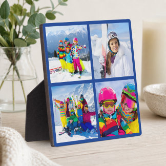 4 Winter Vacation Photo Grid Collage Blue Plaque