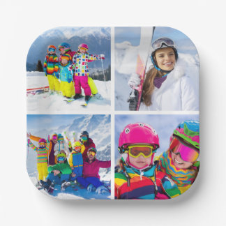 4 Winter Vacation Photo Grid Collage Paper Plate