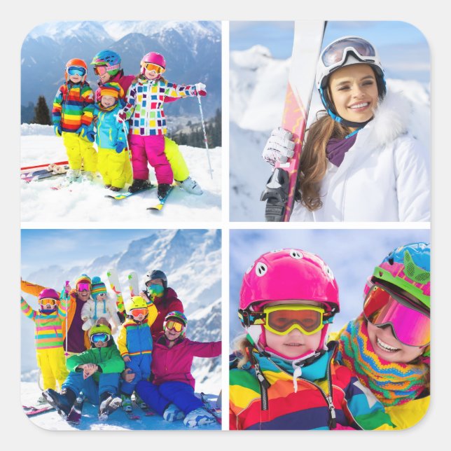 4 Winter Vacation Photo Grid Collage Square Sticker (Front)